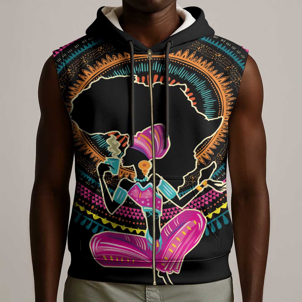 Personalized Africa Sleeveless Zip Hoodie Beautiful Black Woman - African Pride