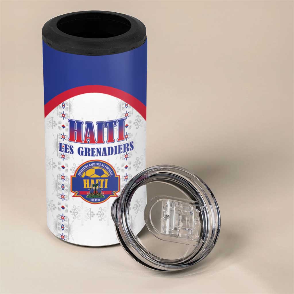 Custom Afro-Haitians Football Pride 4 in 1 Can Cooler Tumbler Les Grenadiers Veve Vodou White Version - African Pride