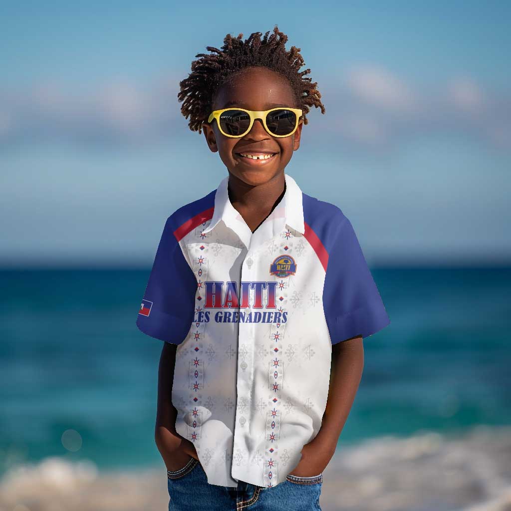Custom Afro-Haitians Football Pride Kid Hawaiian Shirt Les Grenadiers Veve Vodou White Version - African Pride