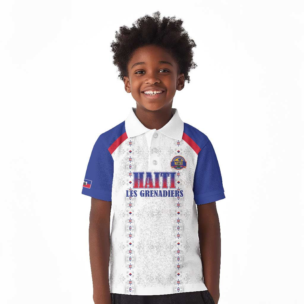 Custom Afro-Haitians Football Pride Kid Polo Shirt Les Grenadiers Veve Vodou White Version - African Pride
