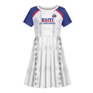Custom Afro-Haitians Football Pride Kid Short Sleeve Dress Les Grenadiers Veve Vodou White Version - African Pride