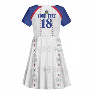 Custom Afro-Haitians Football Pride Kid Short Sleeve Dress Les Grenadiers Veve Vodou White Version - African Pride