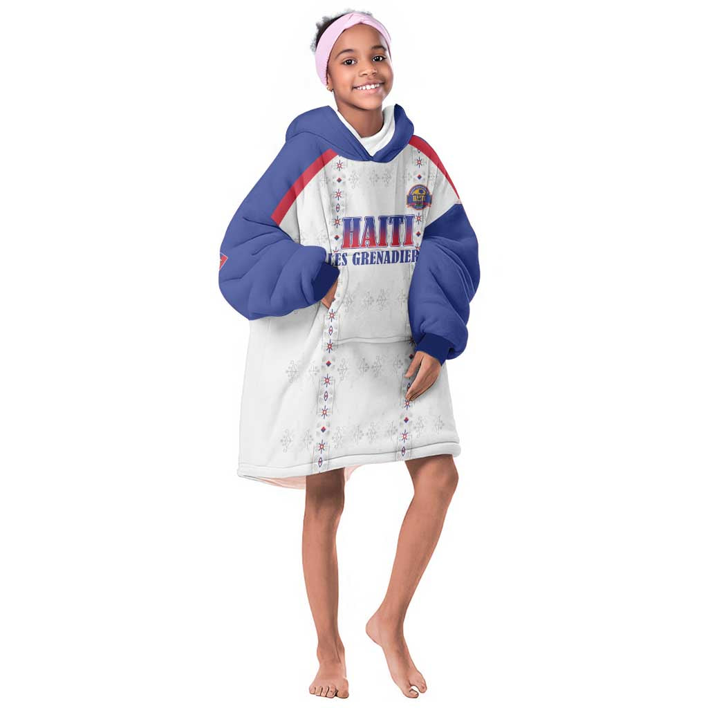 Custom Afro-Haitians Football Pride Kid Wearable Blanket Hoodie Les Grenadiers Veve Vodou White Version - African Pride