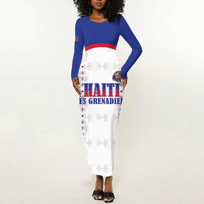 Custom Afro-Haitians Football Pride Long Sleeve Bodycon Dress Les Grenadiers Veve Vodou White Version - African Pride