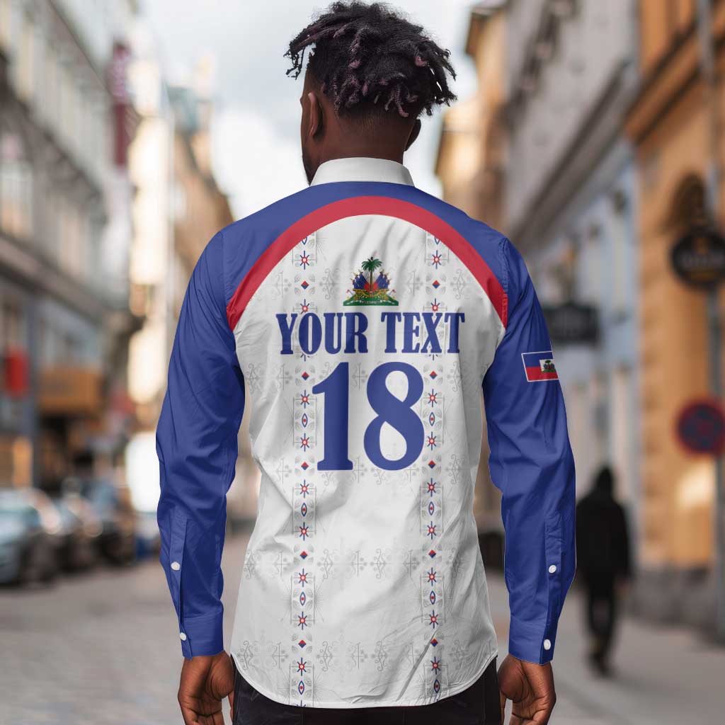 Custom Afro-Haitians Football Pride Long Sleeve Button Shirt Les Grenadiers Veve Vodou White Version - African Pride