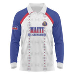 Custom Afro-Haitians Football Pride Long Sleeve Polo Shirt Les Grenadiers Veve Vodou White Version - African Pride