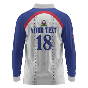 Custom Afro-Haitians Football Pride Long Sleeve Polo Shirt Les Grenadiers Veve Vodou White Version - African Pride