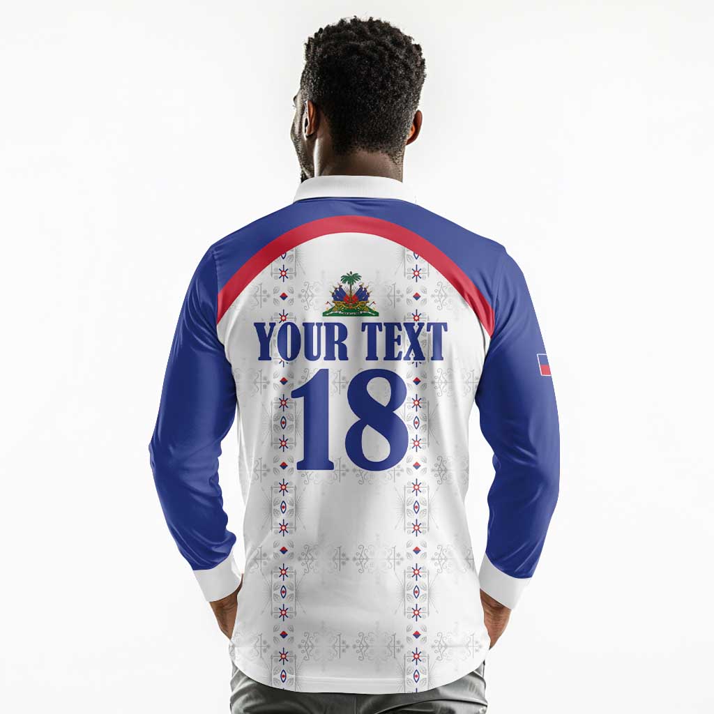 Custom Afro-Haitians Football Pride Long Sleeve Polo Shirt Les Grenadiers Veve Vodou White Version - African Pride