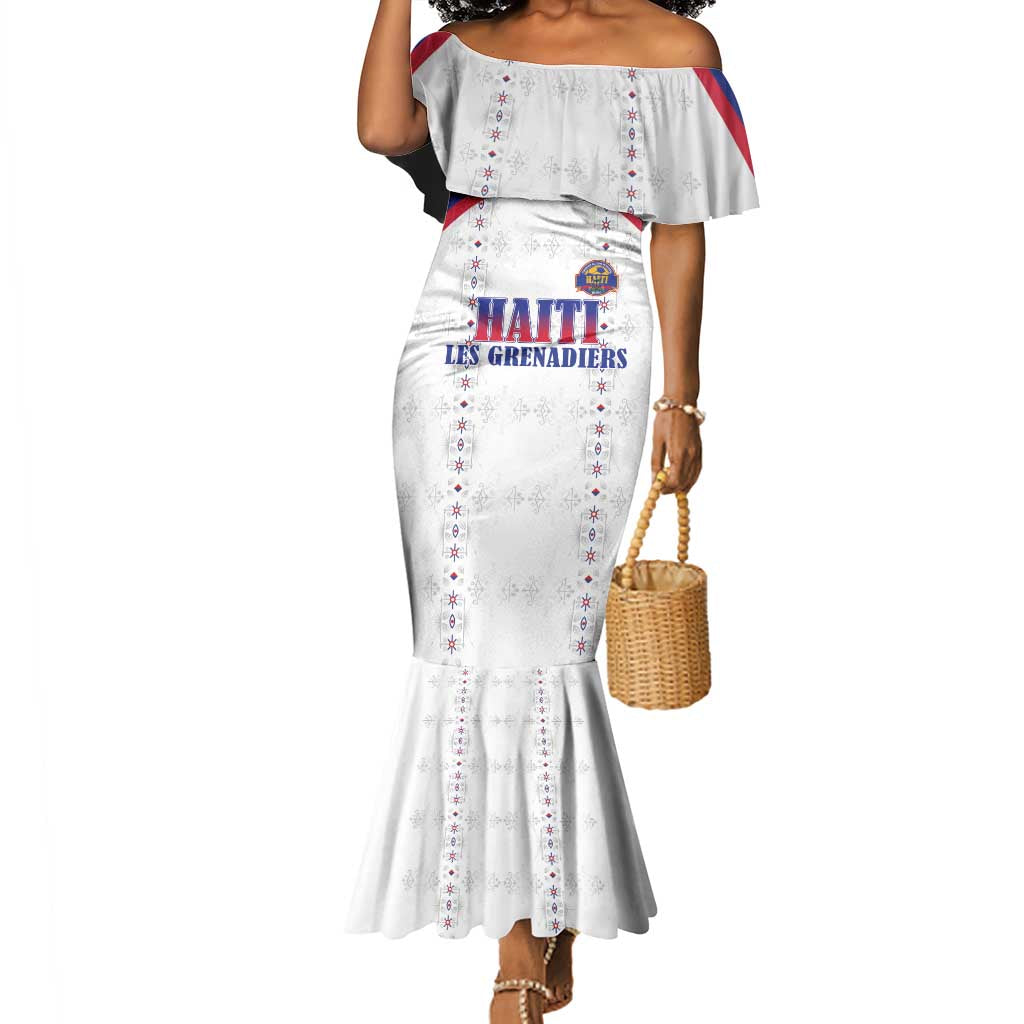 Custom Afro-Haitians Football Pride Mermaid Dress Les Grenadiers Veve Vodou White Version - African Pride