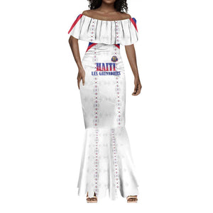 Custom Afro-Haitians Football Pride Mermaid Dress Les Grenadiers Veve Vodou White Version - African Pride