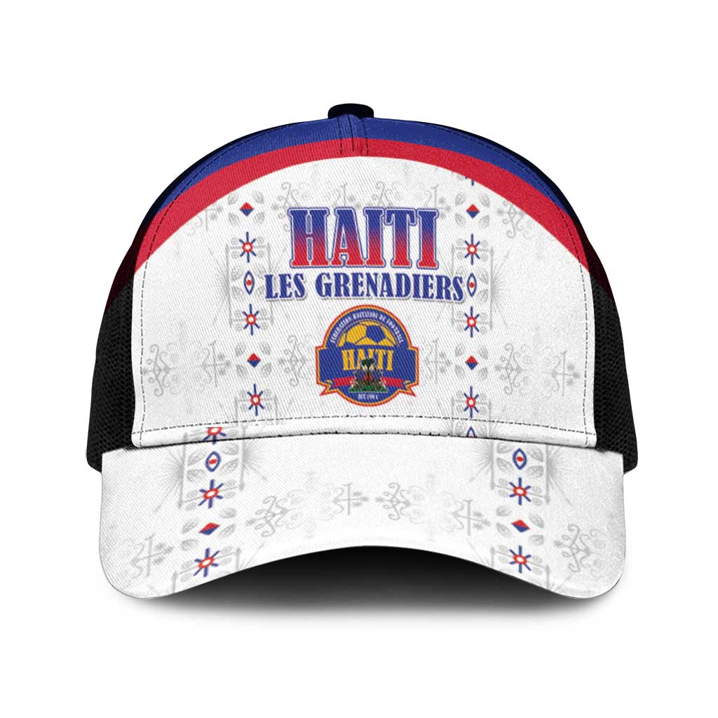 Afro-Haitians Football Pride Mesh Trucker Cap Les Grenadiers Veve Vodou White Version - African Pride