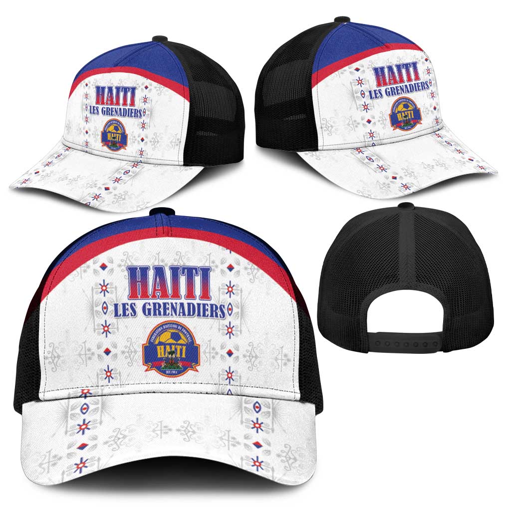 Afro-Haitians Football Pride Mesh Trucker Cap Les Grenadiers Veve Vodou White Version - African Pride
