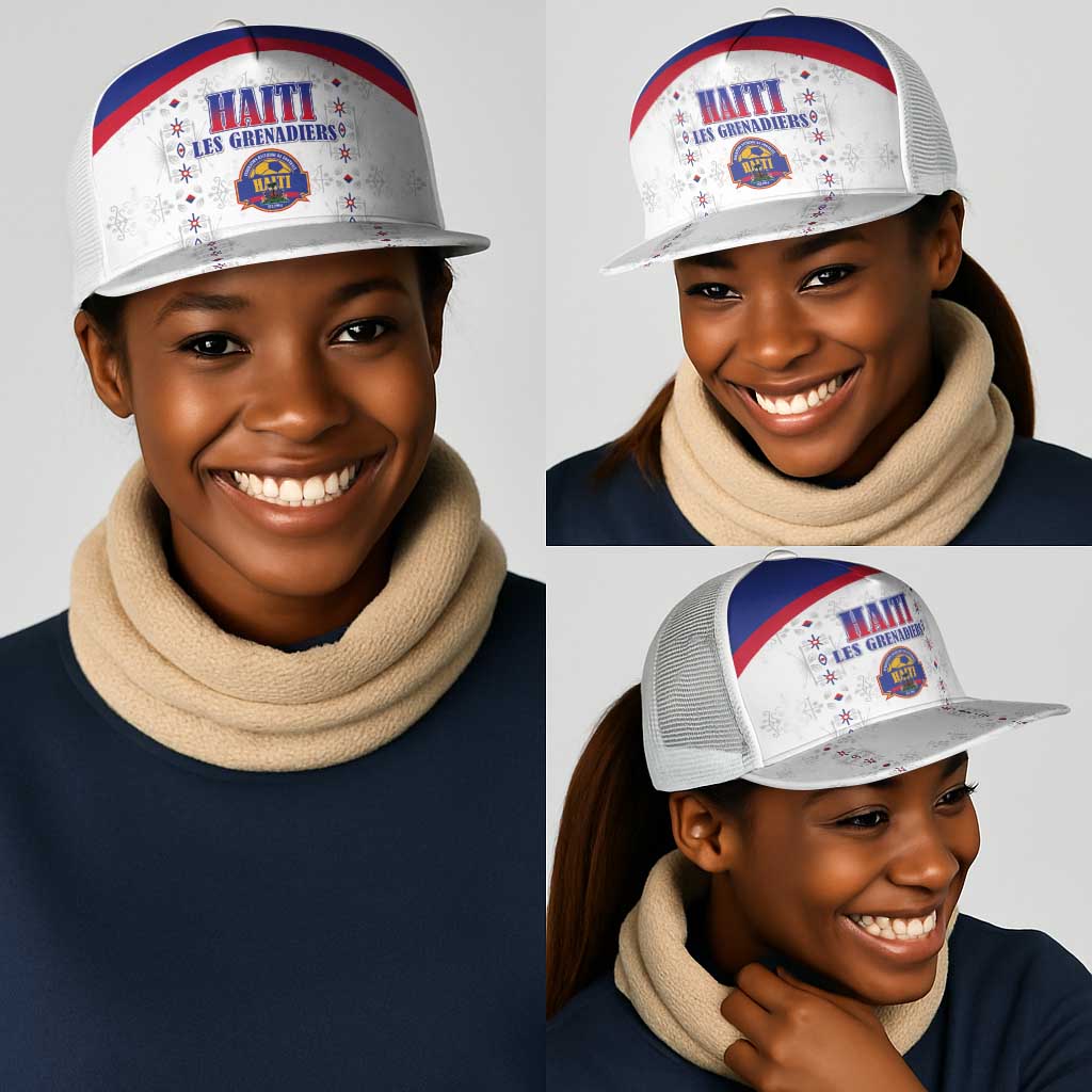 Afro-Haitians Football Pride Mesh Trucker Cap Les Grenadiers Veve Vodou White Version - African Pride