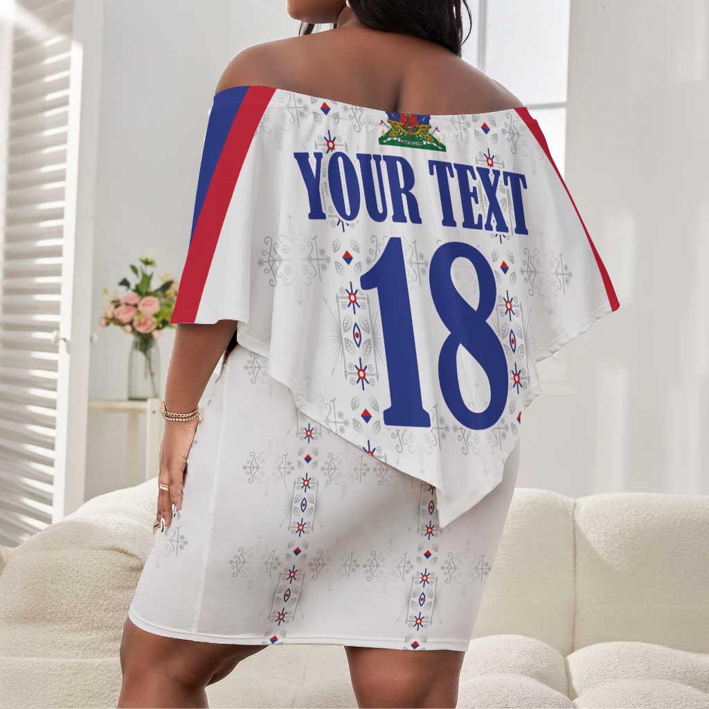 Custom Afro-Haitians Football Pride Off Shoulder Short Dress Les Grenadiers Veve Vodou White Version - African Pride