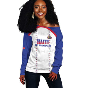 Custom Afro-Haitians Football Pride Off Shoulder Sweater Les Grenadiers Veve Vodou White Version - African Pride
