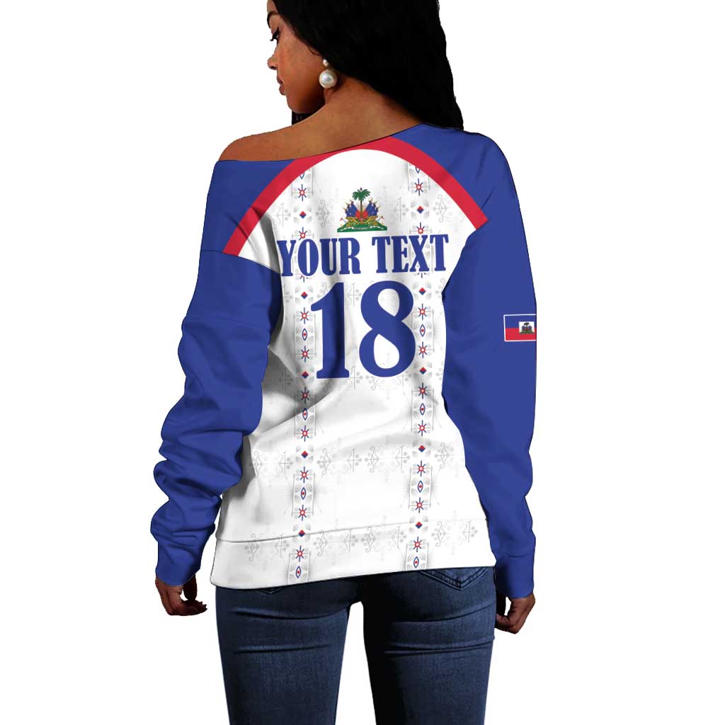 Custom Afro-Haitians Football Pride Off Shoulder Sweater Les Grenadiers Veve Vodou White Version - African Pride