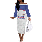 Custom Afro-Haitians Football Pride Off The Shoulder Long Sleeve Dress Les Grenadiers Veve Vodou White Version - African Pride