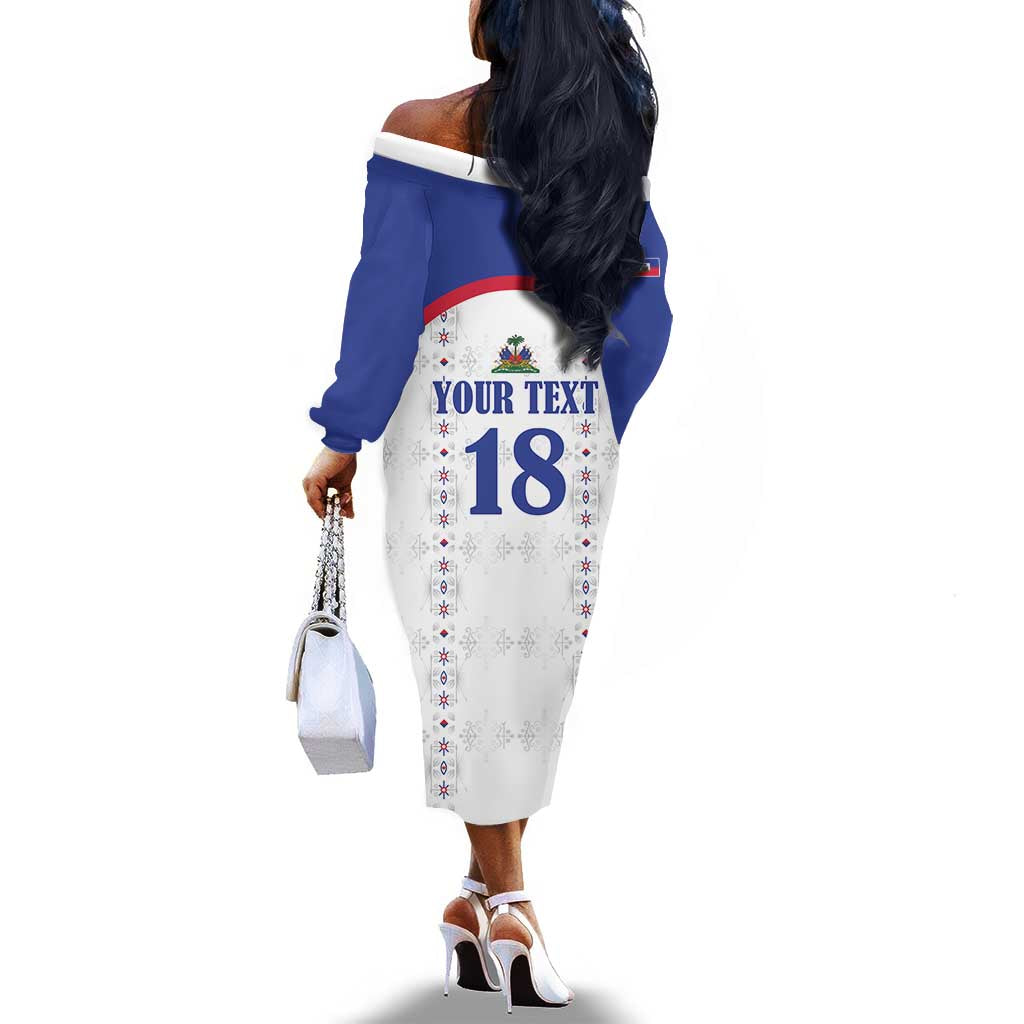 Custom Afro-Haitians Football Pride Off The Shoulder Long Sleeve Dress Les Grenadiers Veve Vodou White Version - African Pride