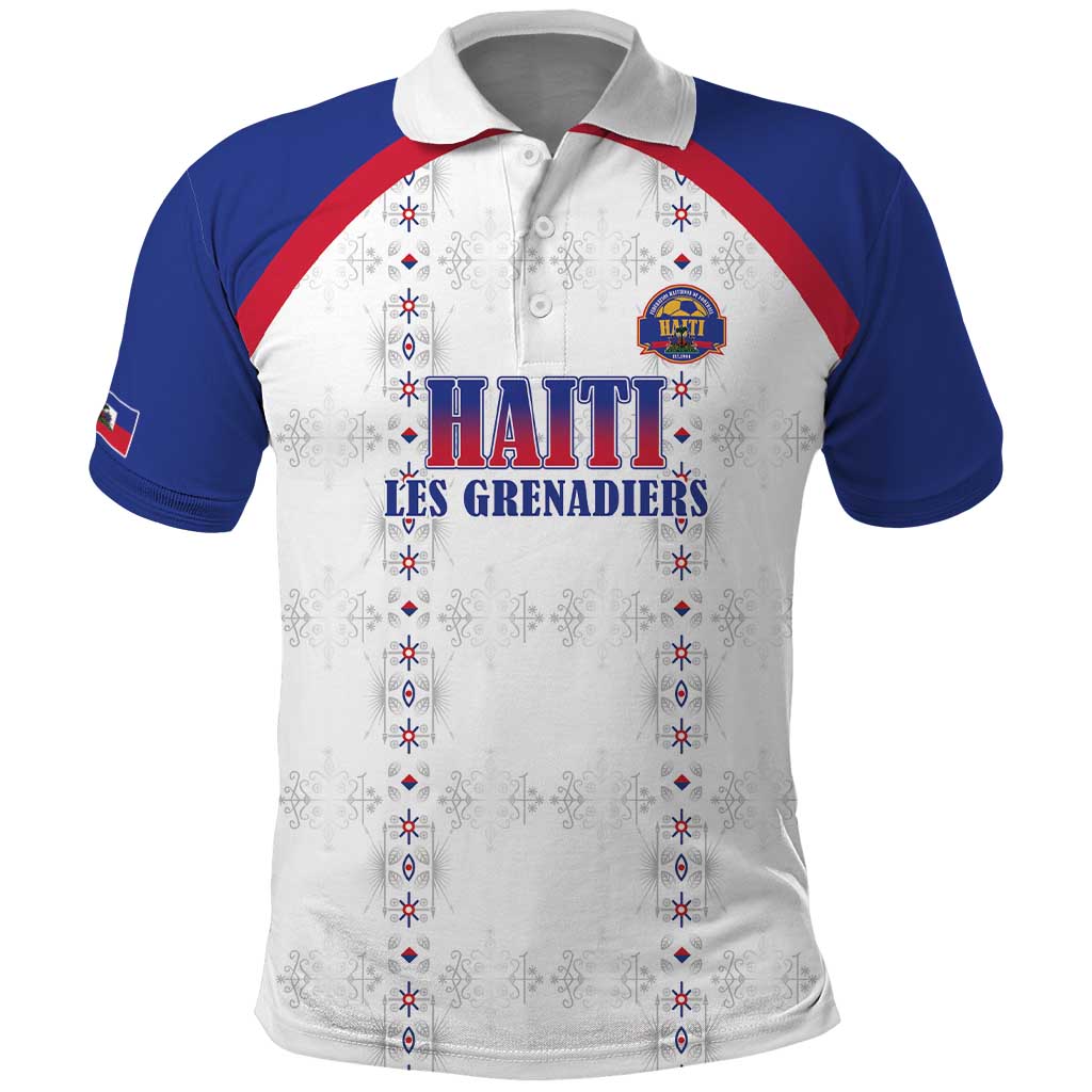 Custom Afro-Haitians Football Pride Polo Shirt Les Grenadiers Veve Vodou White Version - African Pride