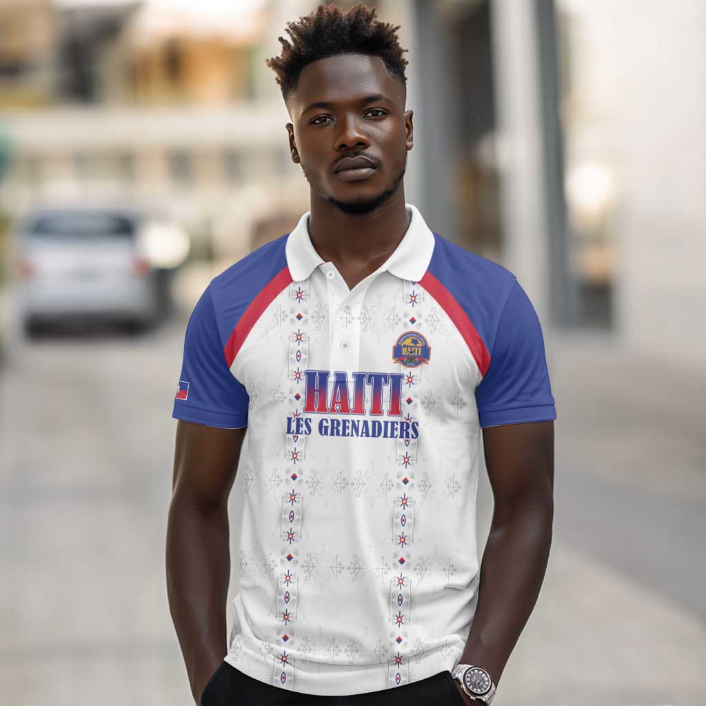 Custom Afro-Haitians Football Pride Polo Shirt Les Grenadiers Veve Vodou White Version - African Pride
