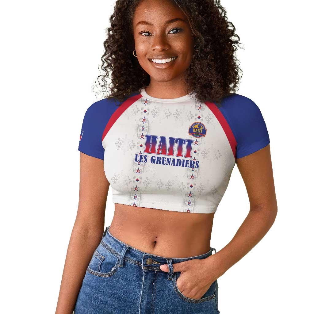 Custom Afro-Haitians Football Pride Raglan Cropped T shirt Les Grenadiers Veve Vodou White Version - African Pride