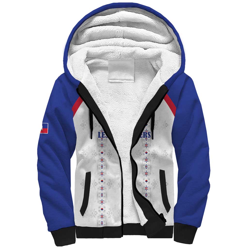 Custom Afro-Haitians Football Pride Sherpa Hoodie Les Grenadiers Veve Vodou White Version - African Pride