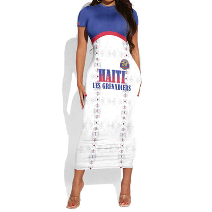 Custom Afro-Haitians Football Pride Short Sleeve Bodycon Dress Les Grenadiers Veve Vodou White Version - African Pride