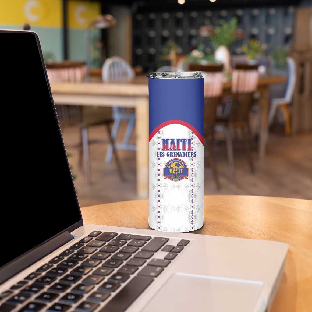 Custom Afro-Haitians Football Pride Skinny Tumbler Les Grenadiers Veve Vodou White Version - African Pride