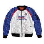 Custom Afro-Haitians Football Pride Sleeve Zip Bomber Jacket Les Grenadiers Veve Vodou White Version - African Pride