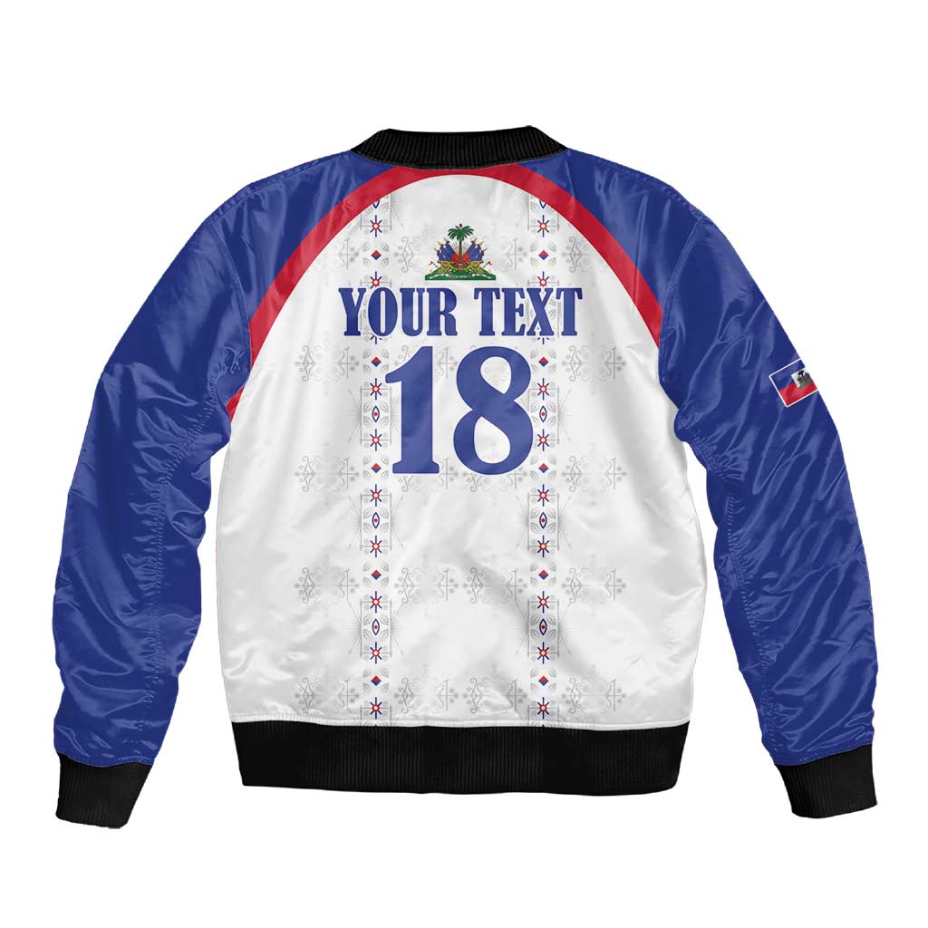 Custom Afro-Haitians Football Pride Sleeve Zip Bomber Jacket Les Grenadiers Veve Vodou White Version - African Pride
