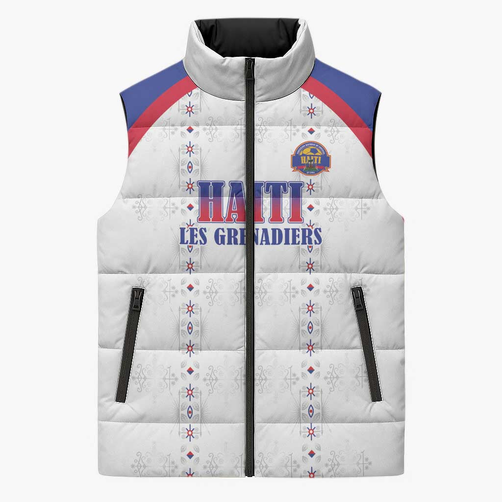 Custom Afro-Haitians Football Pride Sleeveless Puffer Jacket Les Grenadiers Veve Vodou White Version