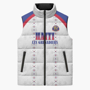 Custom Afro-Haitians Football Pride Sleeveless Puffer Jacket Les Grenadiers Veve Vodou White Version