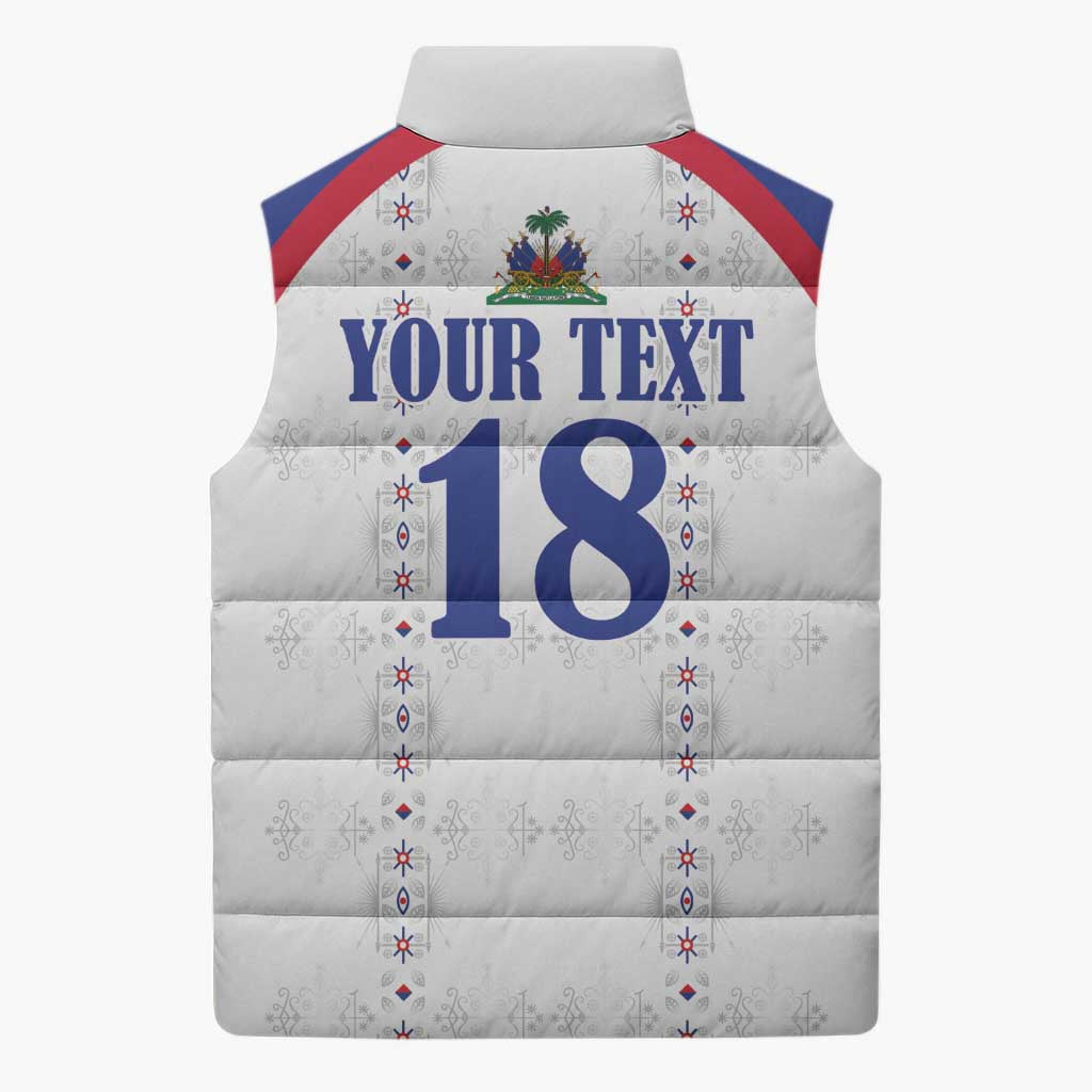 Custom Afro-Haitians Football Pride Sleeveless Puffer Jacket Les Grenadiers Veve Vodou White Version
