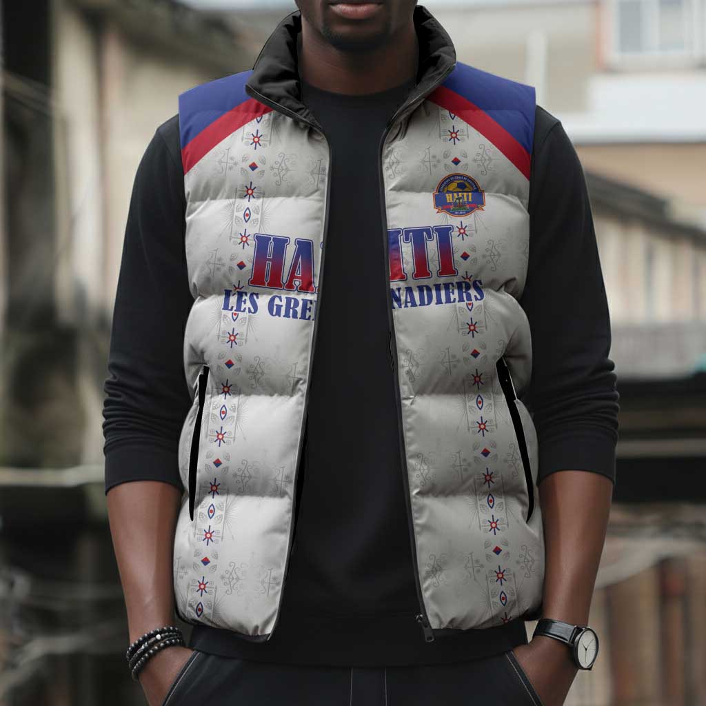 Custom Afro-Haitians Football Pride Sleeveless Puffer Jacket Les Grenadiers Veve Vodou White Version