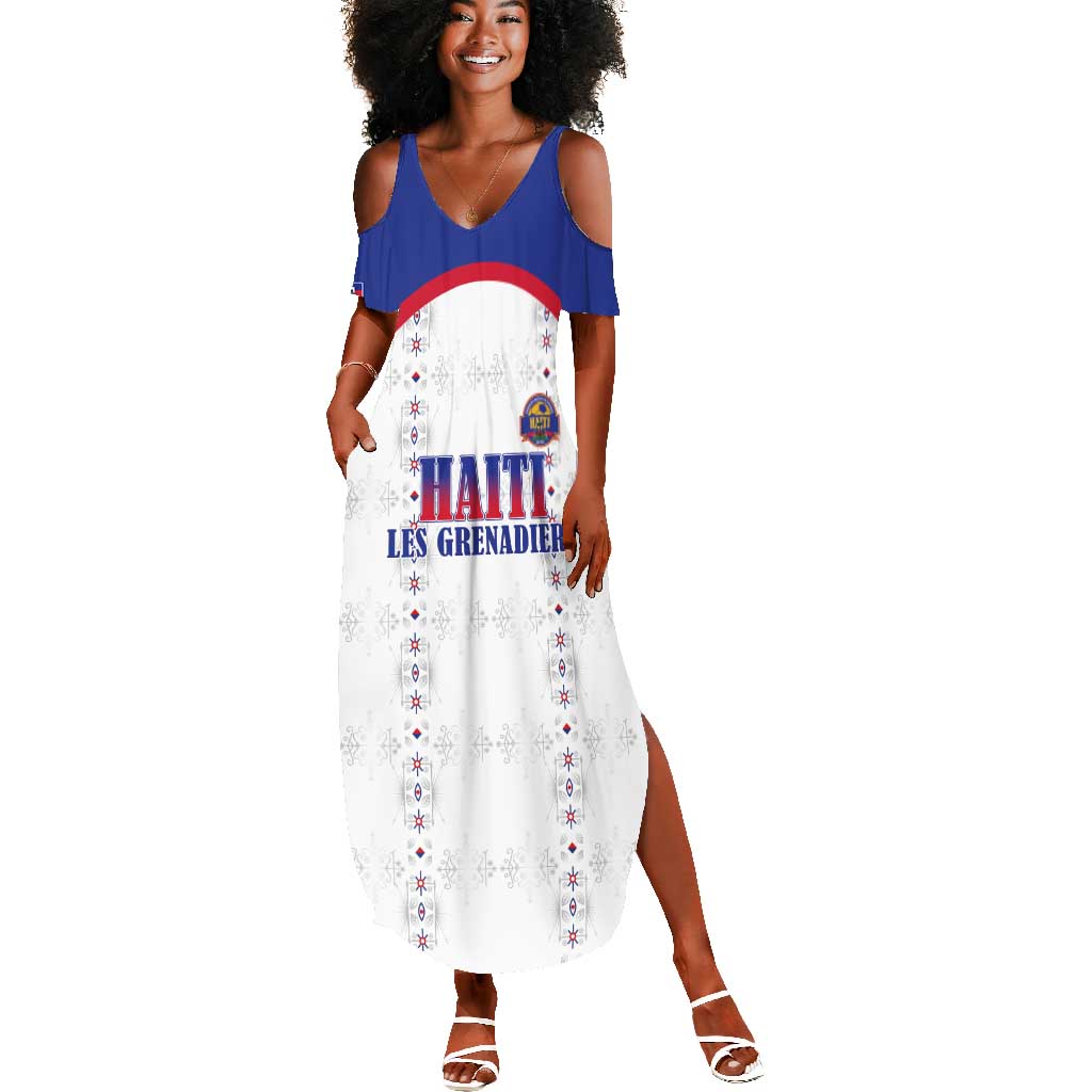 Custom Afro-Haitians Football Pride Summer Maxi Dress Les Grenadiers Veve Vodou White Version - African Pride
