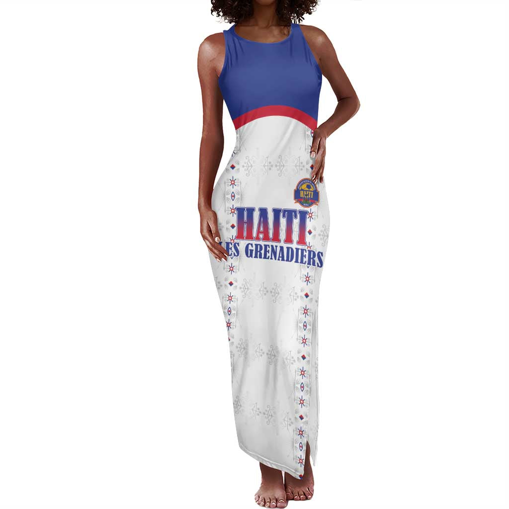 Custom Afro-Haitians Football Pride Tank Maxi Dress Les Grenadiers Veve Vodou White Version - African Pride