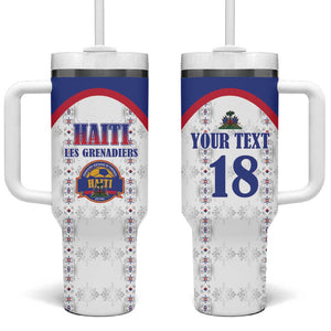 Custom Afro-Haitians Football Pride Tumbler With Handle Les Grenadiers Veve Vodou White Version - African Pride