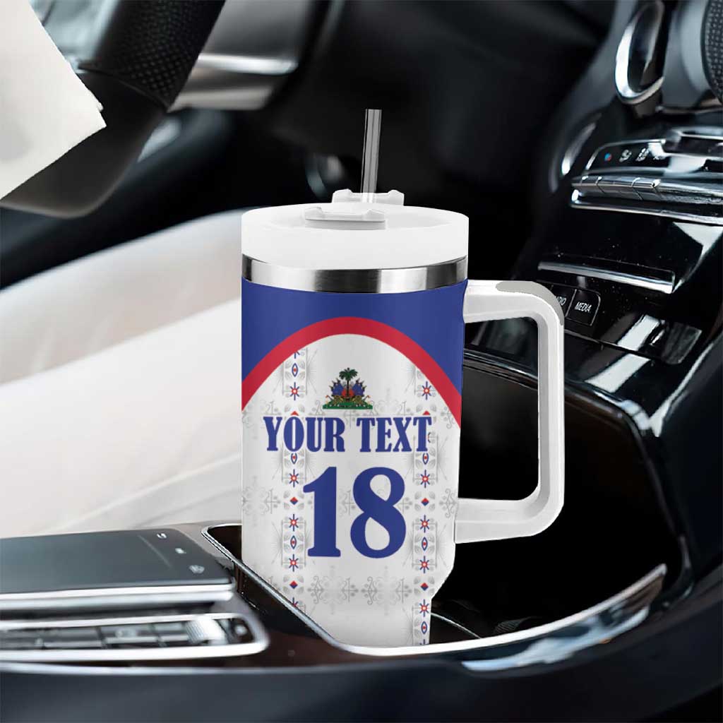 Custom Afro-Haitians Football Pride Tumbler With Handle Les Grenadiers Veve Vodou White Version - African Pride