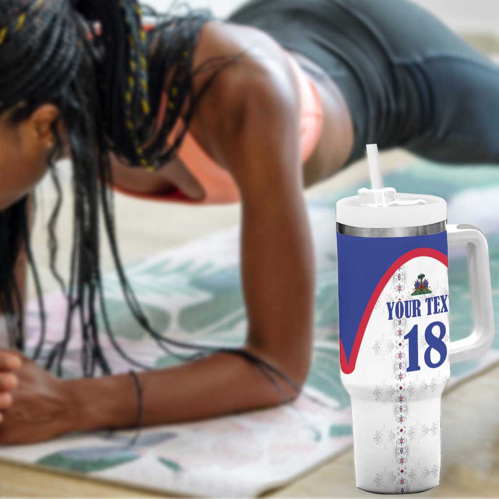 Custom Afro-Haitians Football Pride Tumbler With Handle Les Grenadiers Veve Vodou White Version - African Pride