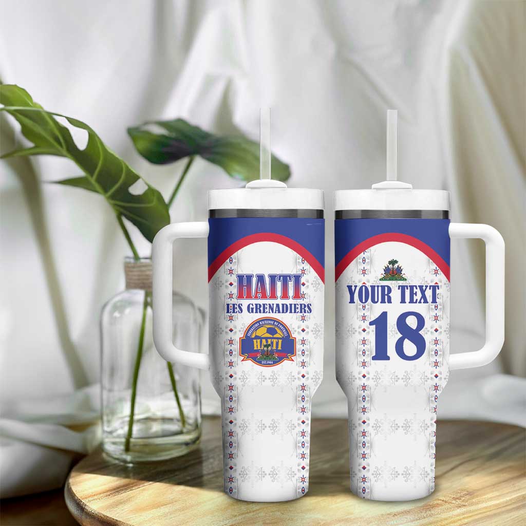 Custom Afro-Haitians Football Pride Tumbler With Handle Les Grenadiers Veve Vodou White Version - African Pride