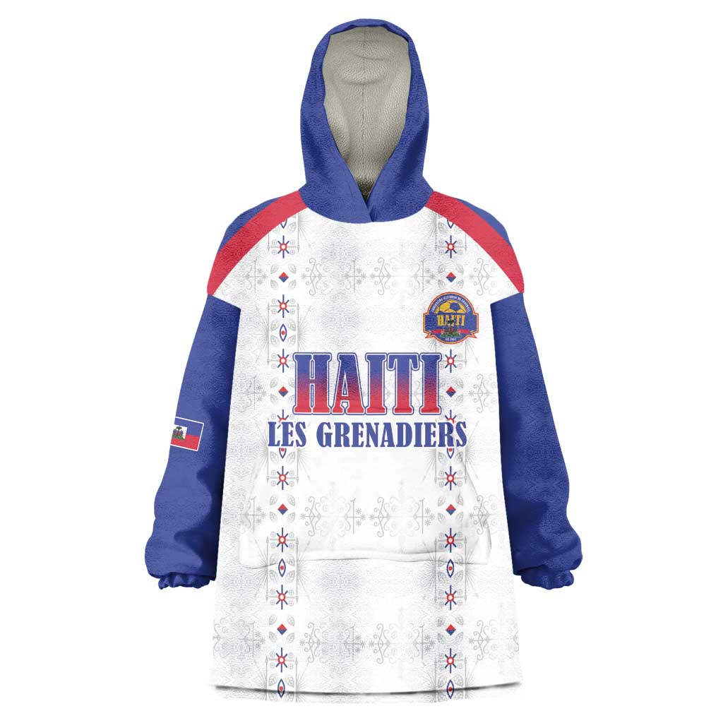 Custom Afro-Haitians Football Pride Wearable Blanket Hoodie Les Grenadiers Veve Vodou White Version - African Pride