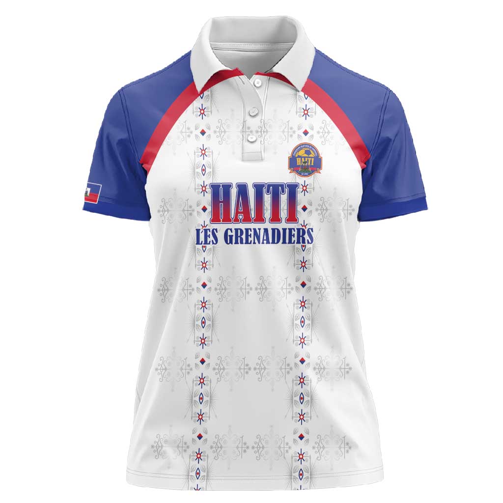 Custom Afro-Haitians Football Pride Women Polo Shirt Les Grenadiers Veve Vodou White Version - African Pride
