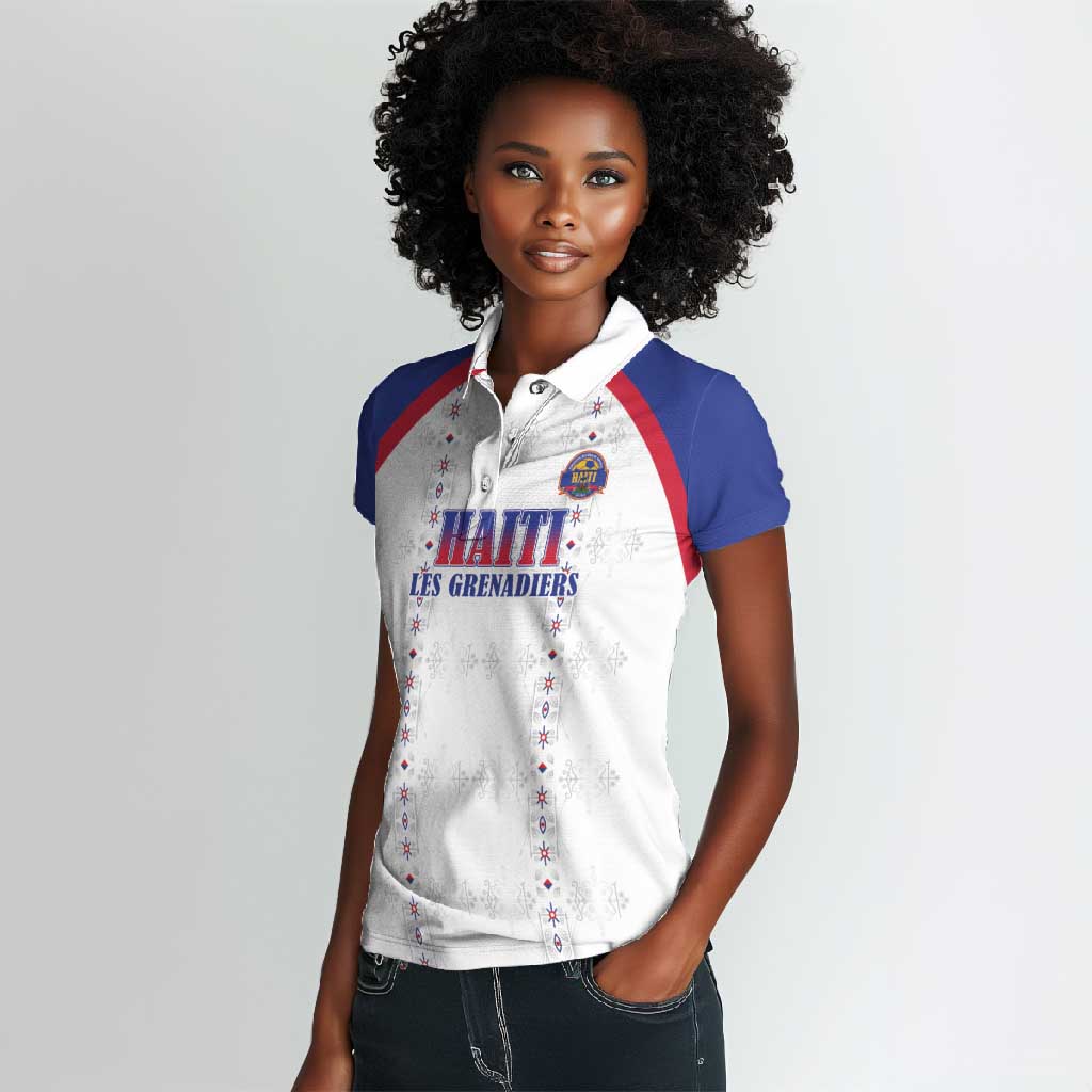 Custom Afro-Haitians Football Pride Women Polo Shirt Les Grenadiers Veve Vodou White Version - African Pride