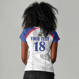 Custom Afro-Haitians Football Pride Women V-Neck T-Shirt Les Grenadiers Veve Vodou White Version - African Pride