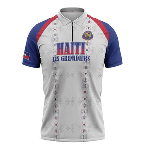Custom Afro-Haitians Football Pride Zipper Polo Shirt Les Grenadiers Veve Vodou White Version