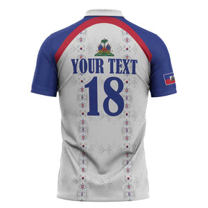 Custom Afro-Haitians Football Pride Zipper Polo Shirt Les Grenadiers Veve Vodou White Version