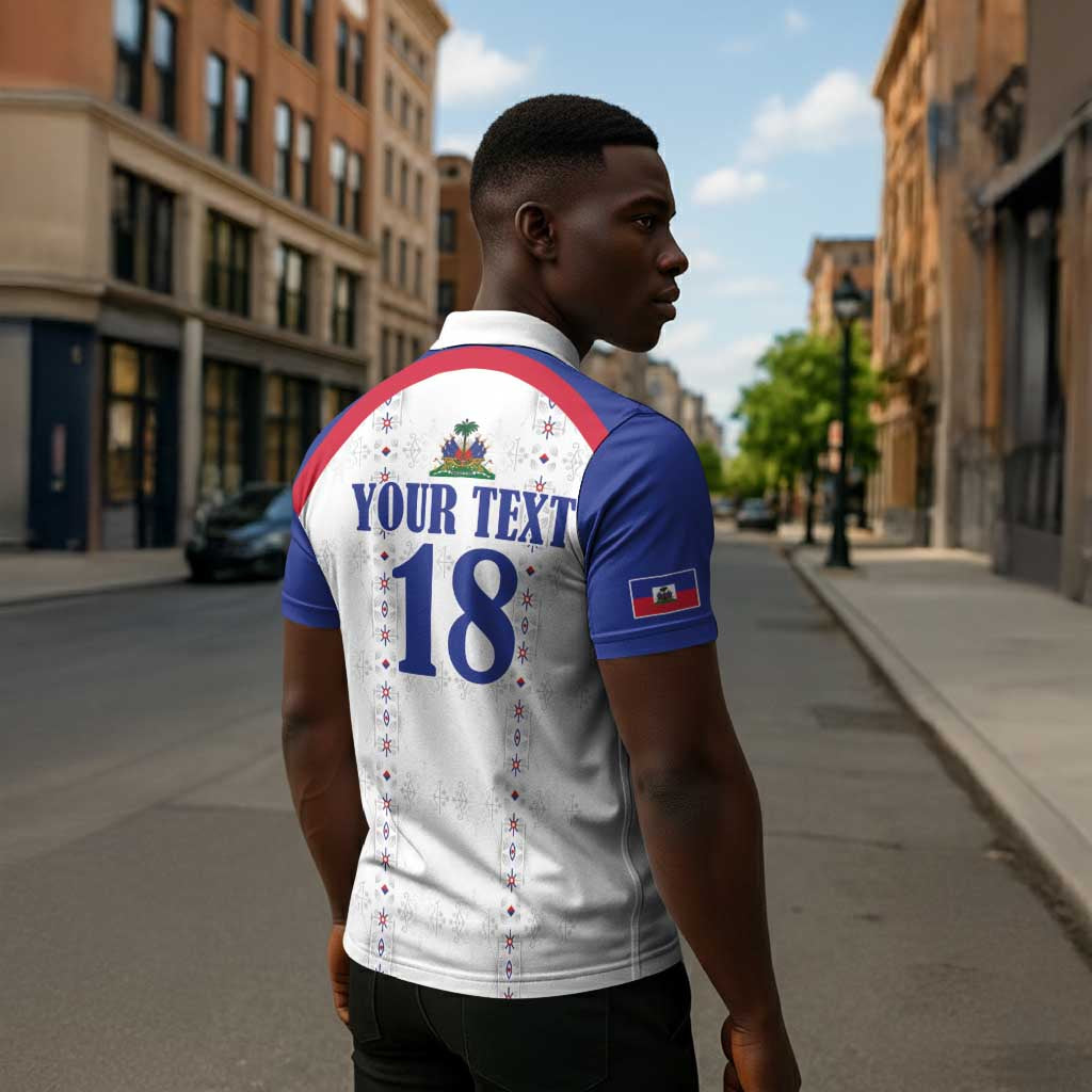 Custom Afro-Haitians Football Pride Zipper Polo Shirt Les Grenadiers Veve Vodou White Version