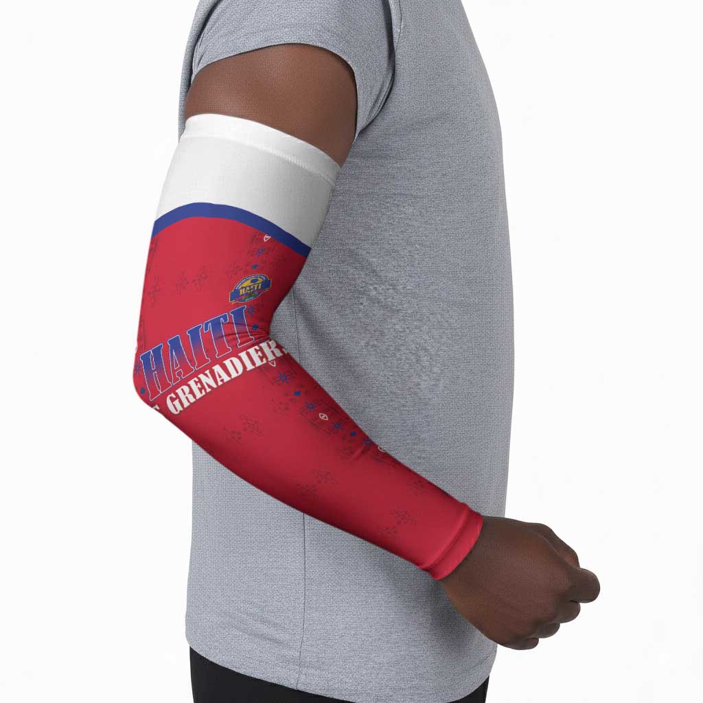 Custom Afro-Haitians Football Pride Arm Sleeves Les Grenadiers Veve Vodou Red Version