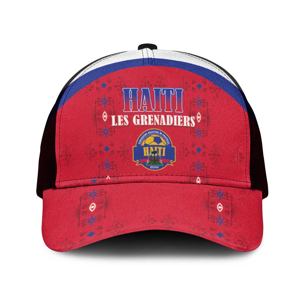 Afro-Haitians Football Pride Baseball Net Cap Les Grenadiers Veve Vodou Red Version - African Pride