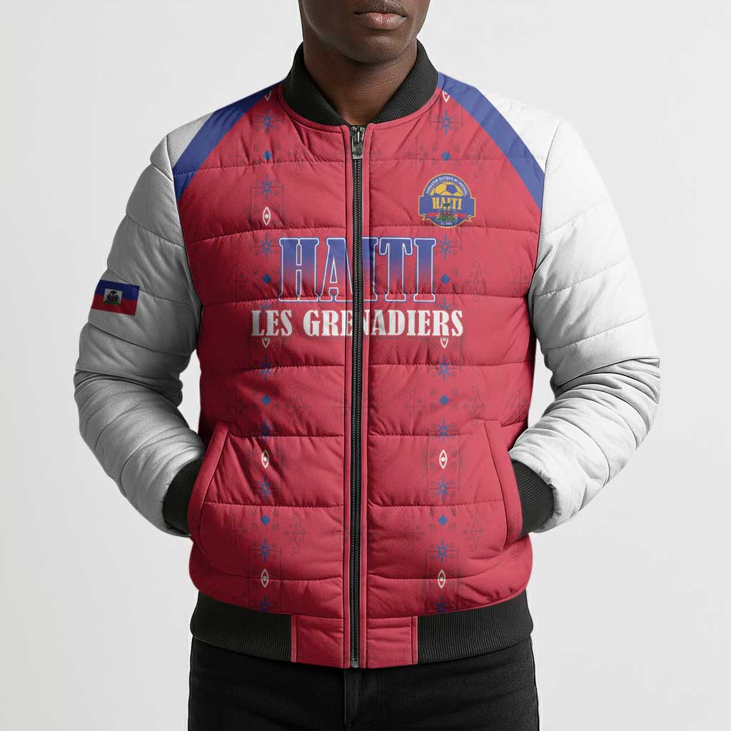 Custom Afro-Haitians Football Pride Bomber Puffer Jacket Les Grenadiers Veve Vodou Red Version